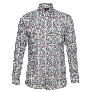 亲肤舒适callisto卡利斯特春秋男士意式休闲花纹棉质长袖衬衫