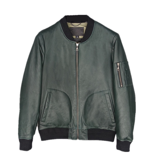 胎羊皮超薄皮毛一体军绿色有内里设计真皮皮衣男棒球服修身保暖