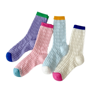 袜子女中筒袜夏季薄款纯棉网眼长袜网红长筒多巴胺穿搭夏天堆堆袜