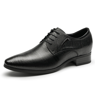 高哥增高皮鞋男款冬季新款商务正装鞋压花隐形内增高鞋新郎结婚鞋