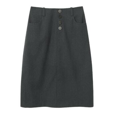 OVV秋冬热卖女装牛角扣装饰复古人字纹H型羊毛半身裙