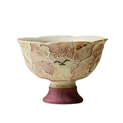 梵汝 火石红手绘九尾狐高足主人杯釉下粉彩手工陶瓷茶杯功夫茶具