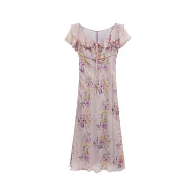 法式碎花甜美夏时尚短袖长裙