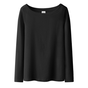黑色修身罗纹棉半圆领长袖t恤女内搭春秋新款纯色低领洋气打底衫