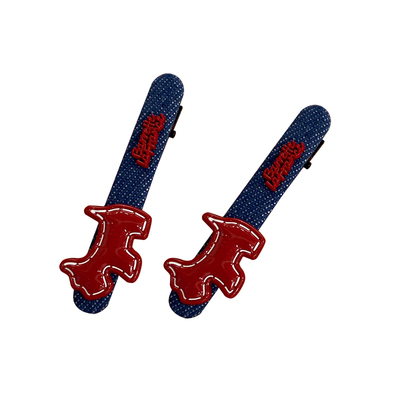 卡通补丁小狗牛仔布发夹鸭嘴夹女