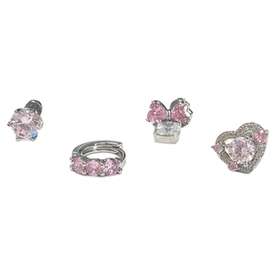 Pink Daily粉色爆闪锆石爱心钛钢耳钉女精致满钻耳骨钉蝴蝶结耳饰