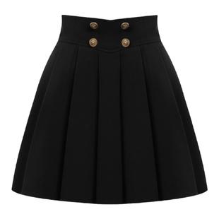 DPLAY2025年秋季新款法式黑色半身裙女时尚短裙收腰短款百褶裙