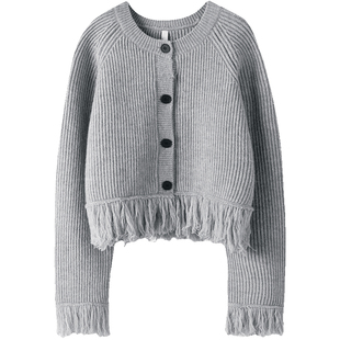 复古新颖~流苏纯山羊绒毛衣外套女2024新款独特别致法式针织开衫