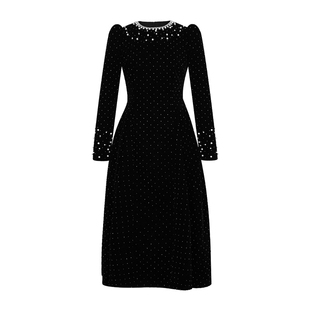 重工欧洲站钉珠礼服连衣裙2026新款法式赫本风气质高级感丝绒裙子