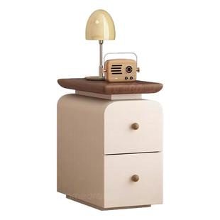 三梦实木床头柜小型家用卧室极窄中古风床边夹缝柜创意收纳小柜子