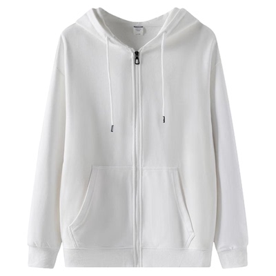 纯棉秋季拉链白色卫衣外套女2025新款宽松春秋款薄款开衫连帽纯白