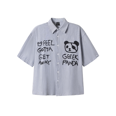 GEEEKPANDA翻领短袖休闲印花衬衫