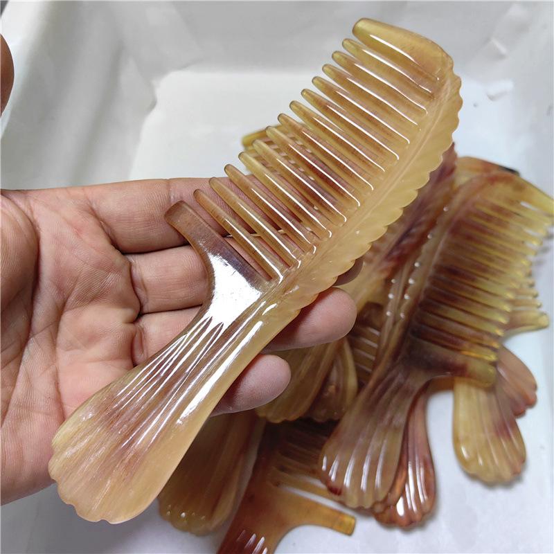 19.5厘米精品羊角雕刻柄花打8-11约密梳齿批价厚度宽手柄齿毫米梳