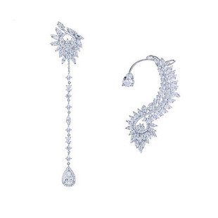 网红闪钻不规则水晶镶钻锆石流苏耳环个性长款耳挂不对称耳夹耳钉