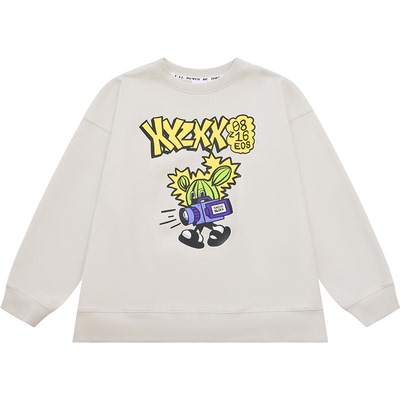 XXZXX加绒圆领印花卫衣男女潮牌