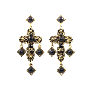 法式复古宫廷风十字架珍珠镶钻耳钉女巴洛克气质小众长款流苏耳环