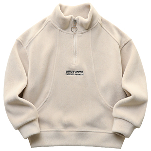 立领男童加绒卫衣加厚秋冬装男孩休闲双面绒儿童保暖上衣长袖打底