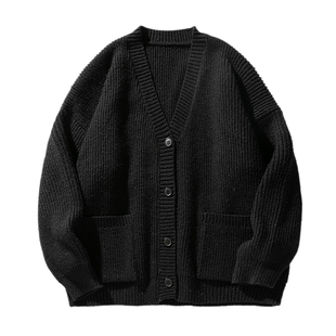 男士开衫针织衫男大码宽松黑色毛衣加厚毛衫秋冬情侣装外套冬装潮