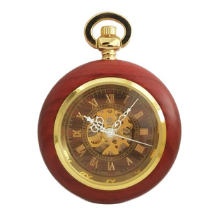 实木全自动机械怀表复古翻盖男女学生项链表 怀旧镂空情侣机械表