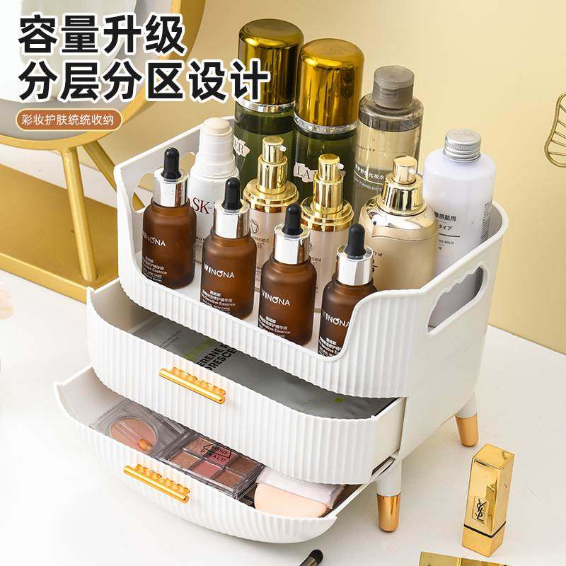 化妆品收纳盒大容量梳妆台防尘首饰盒展示架护肤品桌面口红置物架