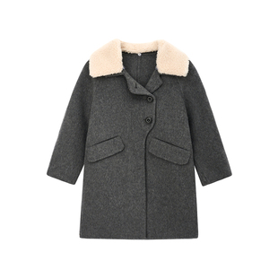 OPCP儿童双面羊毛大衣2025秋冬新款女童毛呢外套加厚保暖中长款