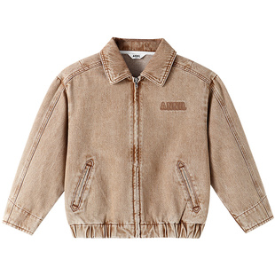 安奈儿童装男童女童夹克外套秋新款纯棉仿牛仔透气宽松短款