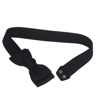 松紧弹力宽腰封甜美韩国少女连衣裙淑女手工布艺蝴蝶结腰带女黑色