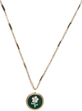 钛钢女墨绿色滴釉小野花项链