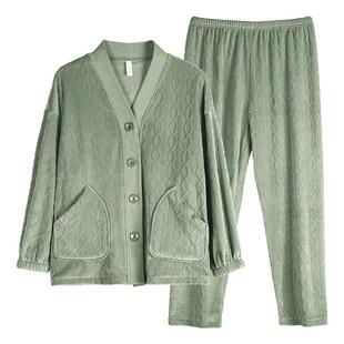 轩靓海岛绒睡衣女士春秋季加绒长袖保暖珊瑚绒家居服冬款大码套装
