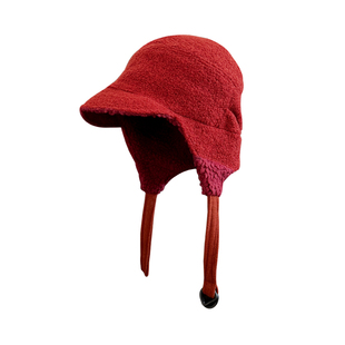 出口日本复古羊羔毛护耳飞行帽大头围加绒加厚红色雷锋帽保暖大码