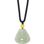 潮宏基倾玉弥勒佛足金和田玉套链黄金项链金珠3D硬金送妈妈金镶玉