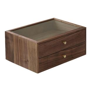 黑胡桃木玻璃收纳盒中式茶室置物柜双层抽屉盒文玩手串防尘展示盒