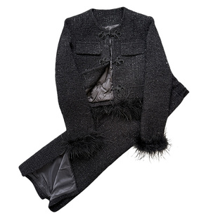 高定中式盘扣小香风羽绒服套装女冬季2025新款名媛气质羽毛两件套