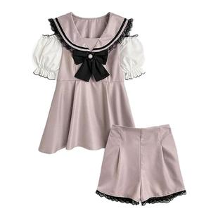 日本直邮日潮 GRL 水手迷你连衣裙×短裤套装 za003气质荷叶边