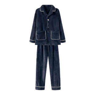 文森熊猫雪花绒秋冬家居服睡衣男士可外穿加绒加厚法兰绒套装