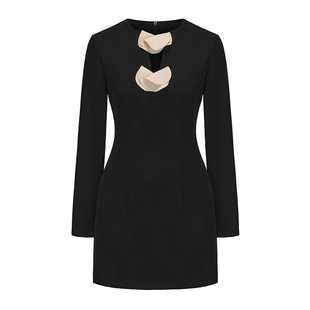 AtelierMissLu【双月】2024秋冬兰花裁片造型修身长袖连衣裙