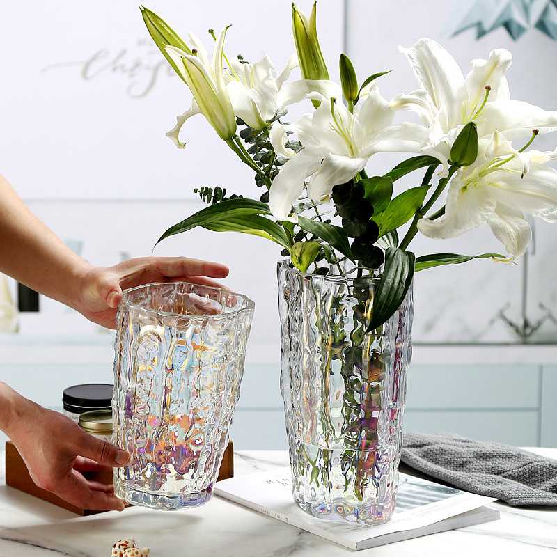 创意现代冰川纹玻璃花瓶摆件养花时尚水器家居装饰鲜花简约客厅