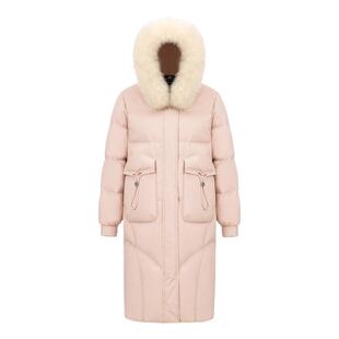 反季新款狐狸毛领羽绒服女过膝长款韩版连帽加厚宽松小个子外套