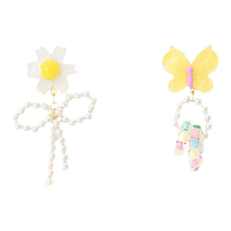 不对称花朵珍珠款耳环女彩色多巴胺串珠耳钉甜美蝴蝶耳坠气质耳饰