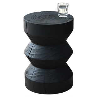 碳化实木墩子黑色边角几民宿床头柜摆件花架树桩原木凳子根雕茶几