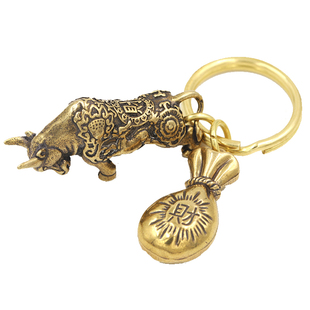 纯铜实心财牛本命年扭转乾坤汽车钥匙扣挂件男女挂坠链绳创意饰品