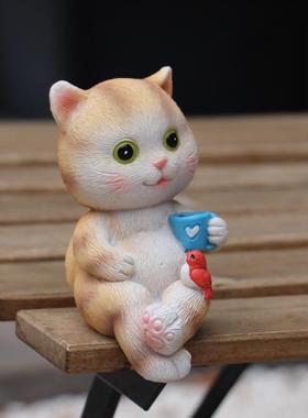 可爱小猫咖啡桌面坐姿摆件阳台花园艺庭院花盆装饰微景观动物摆设