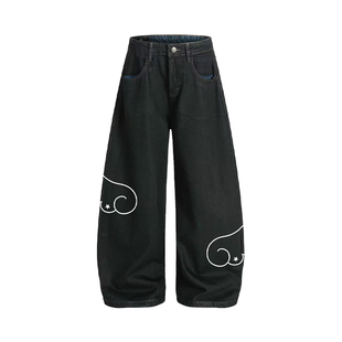 梁拌泡菜LBPC天使翅膀印花弯刀裤男女设计感宽松休闲百搭阔腿长裤
