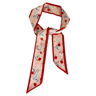 新款柑橘红色复古小长条丝巾礼物女扎发绑包高级感丝带领巾飘带