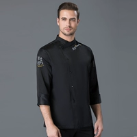 Черный единственный топ [вышитый шеф -повар с длинным рукавом] та же самая модель мужчин и женщин