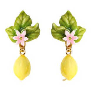 Juicy Grape柠檬LEMON花朵耳钉耳夹原创设计耳环春夏款耳饰女礼物