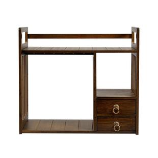 六品堂文房置物架创意楠竹博古架文房四宝收纳架双层毛笔架多功能案头简约笔架书房桌面摆件毛笔挂架书法专用