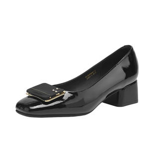 红蜻蜓浅口方扣单鞋女款2026新款春季通勤风女鞋粗中跟不累脚皮鞋