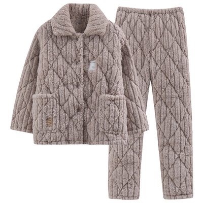 浪莎珊瑚绒夹棉睡衣情侣冬套装