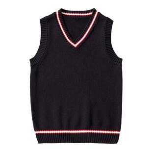 儿童毛线马甲男孩女童加绒加厚保暖外穿学生校服毛衣背心男童马夹